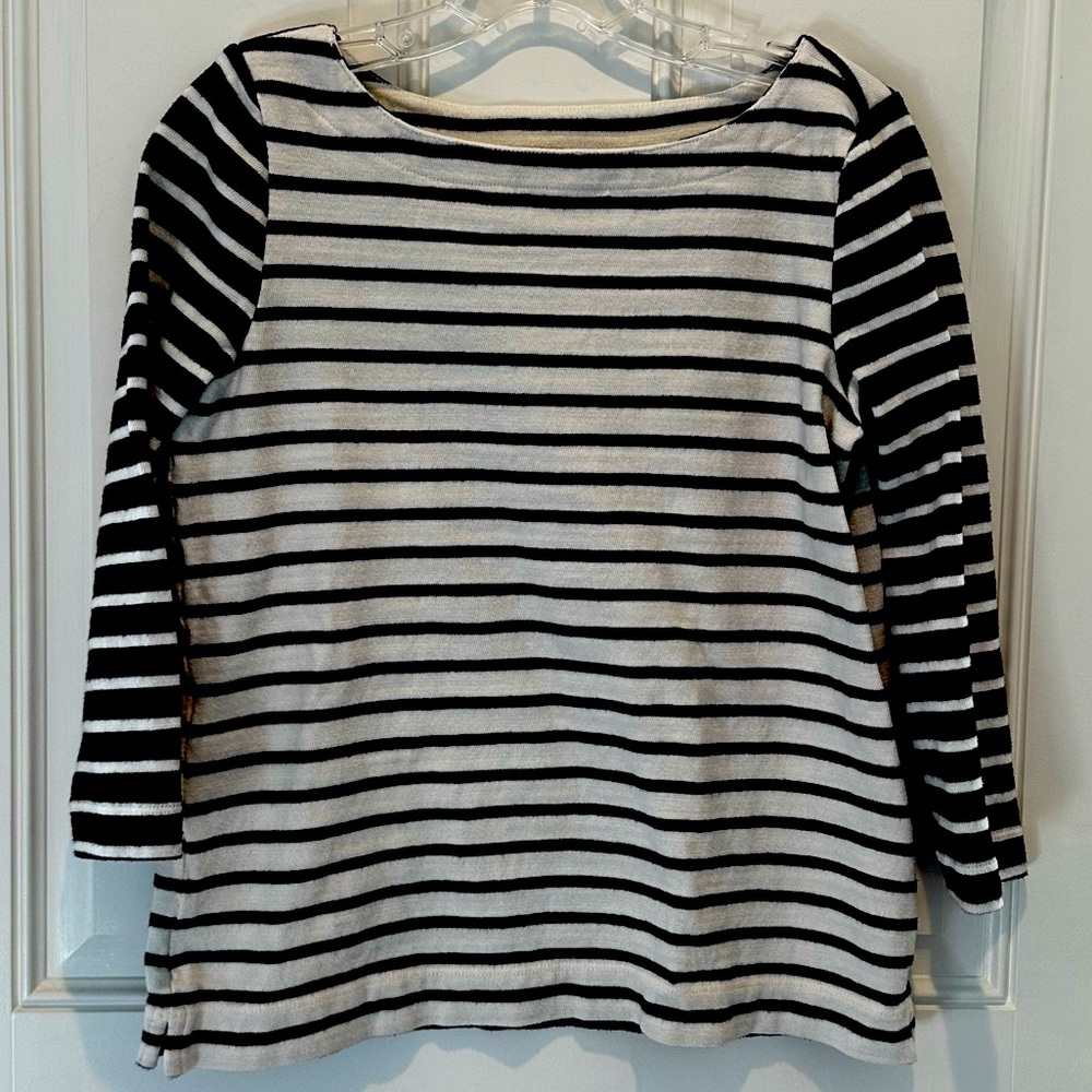 LOFT navy and cream/white boatneck shirt. 3/4 sleeves. Medium petite.